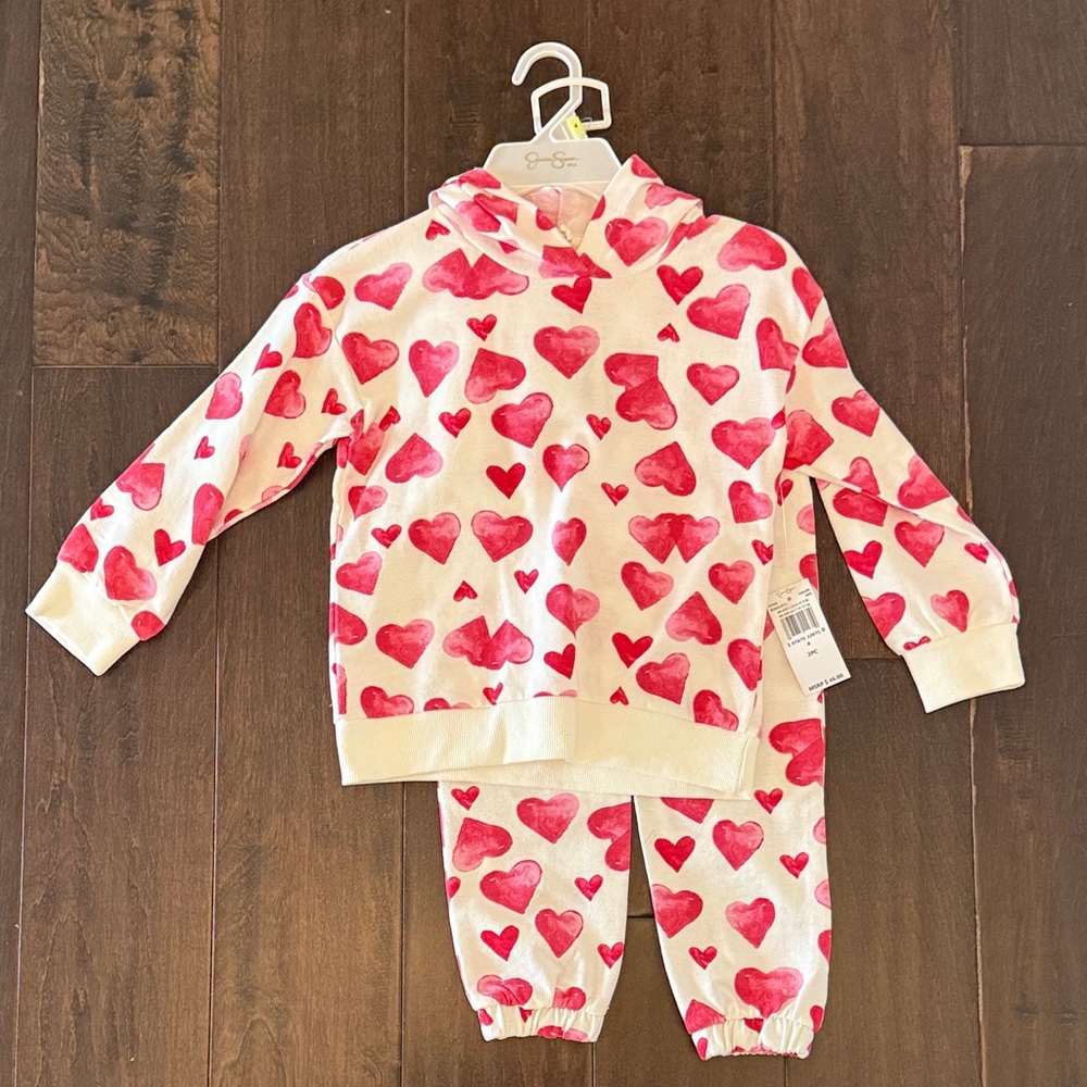 NWT Jessica Simpson Girls Pink Heart Hoodie & Jogger Set